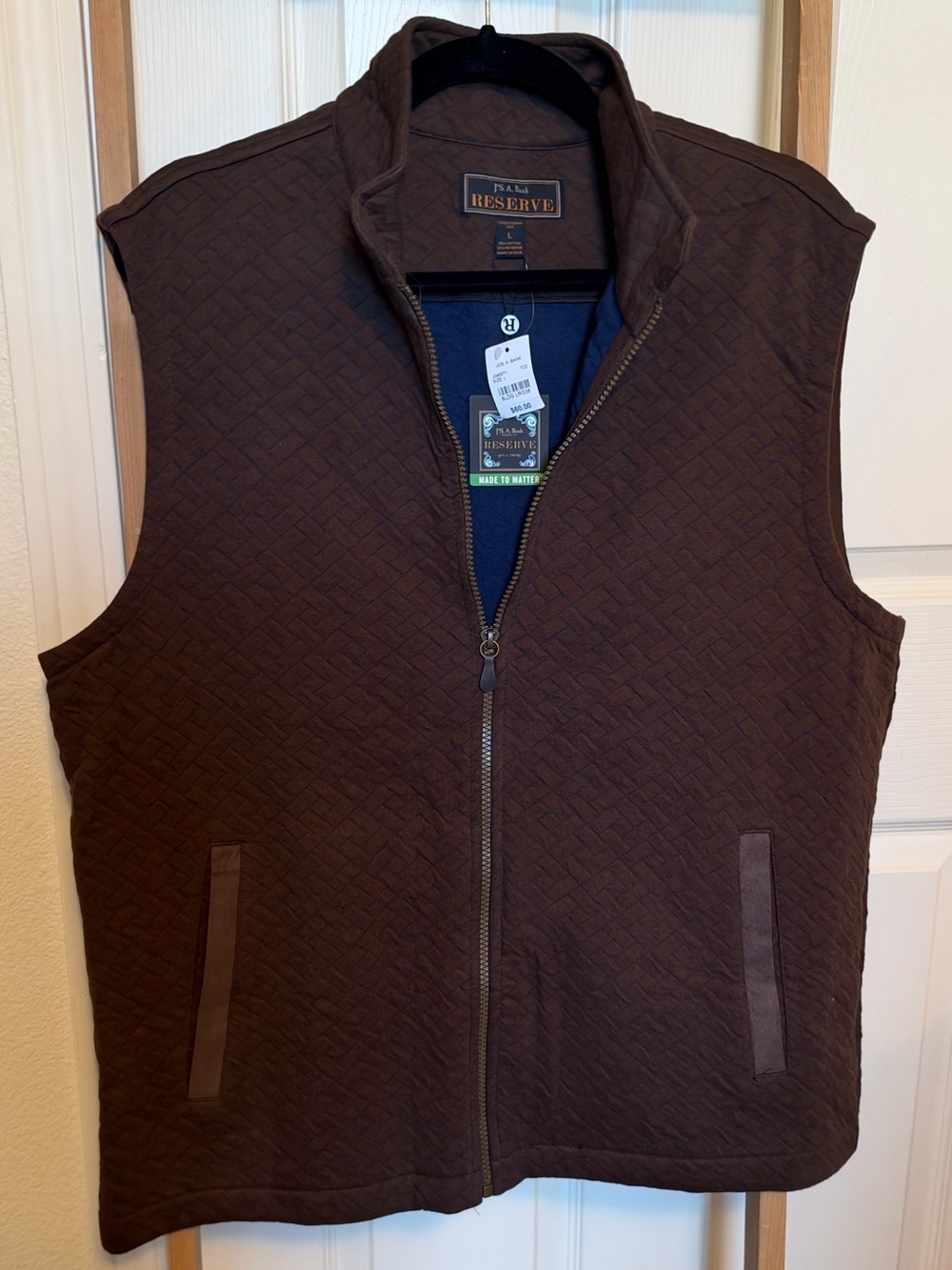 Jos. A. Bank Reserve Quilted Brown Zip Front Vest